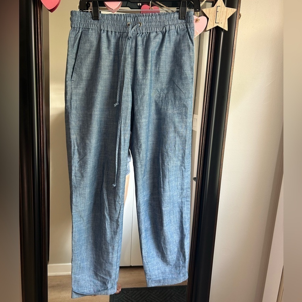 J. Crew Mid-Rise Cotton Chambray Elastic Tie Waistband Pocket Jogger Pant, 0